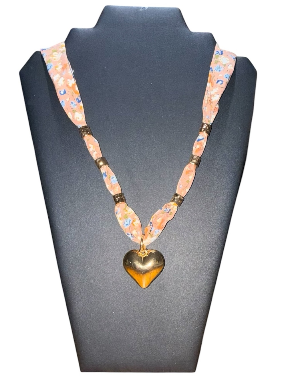 Pink Lily Pink Scarf Necklace with Puffy Heart